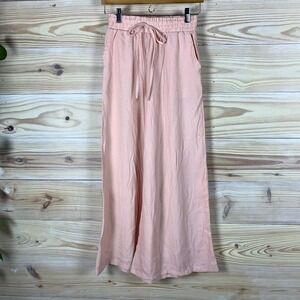 Unbranded Wide Leg Pants Women S Pink High Rise Drawstring Slub Knit Casual Boho